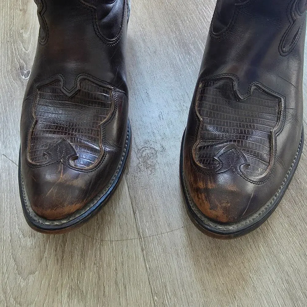 Vintage Double H Men's Brown Leather Cowboy Boots sz 10D Western Mid-West Casual